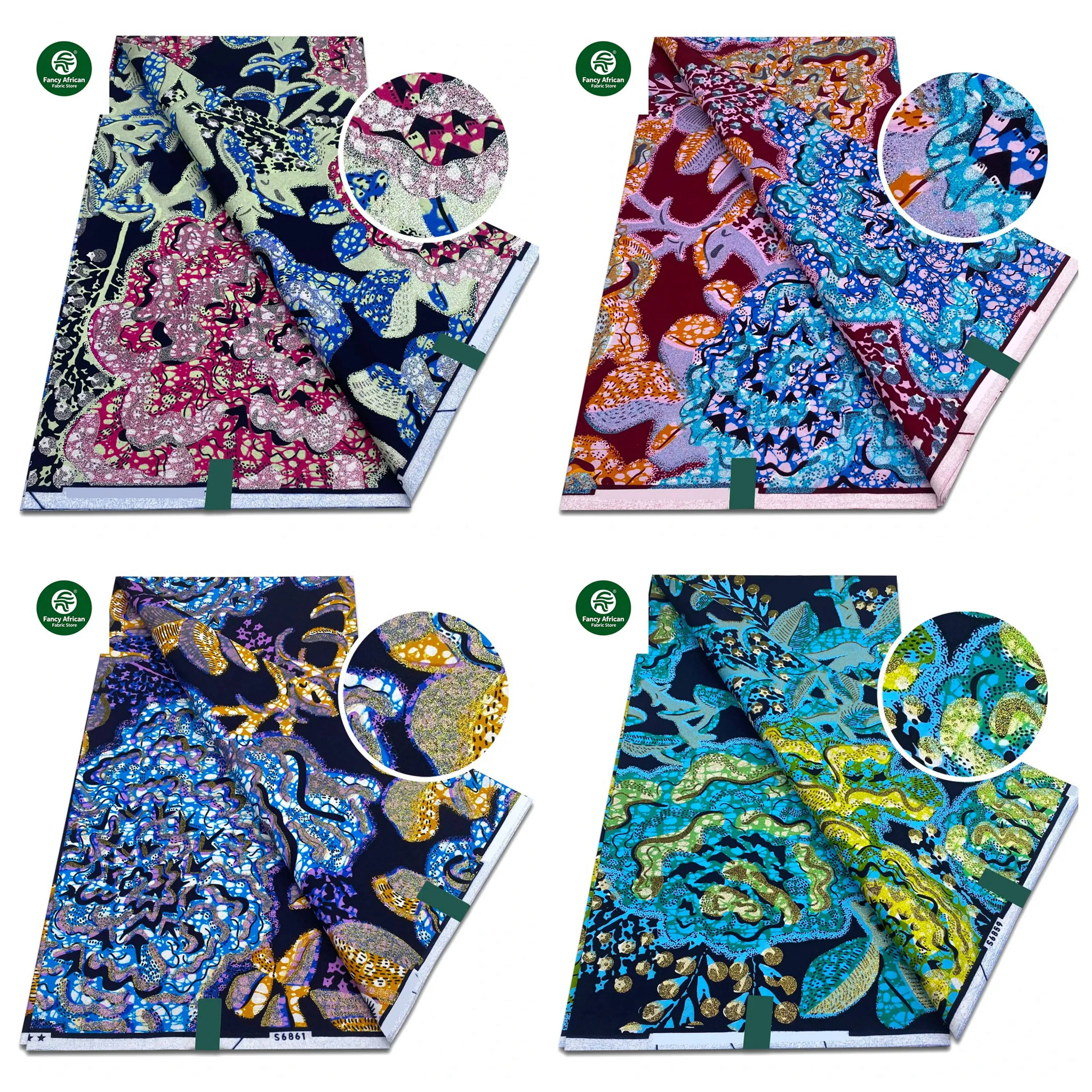 

Newest Grand Super 2026 African Glitter Glam Wax Fabric 100% Cotton Ankara Wax Soft Real African Glitter Golden Fabric 6 yards