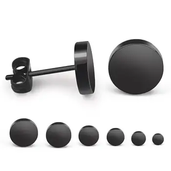 1 paire de clous d'oreilles ronds noirs en acier inoxydable pour hommes, 3-8mm, Punk, Push Back, bijoux pour femmes et hommes