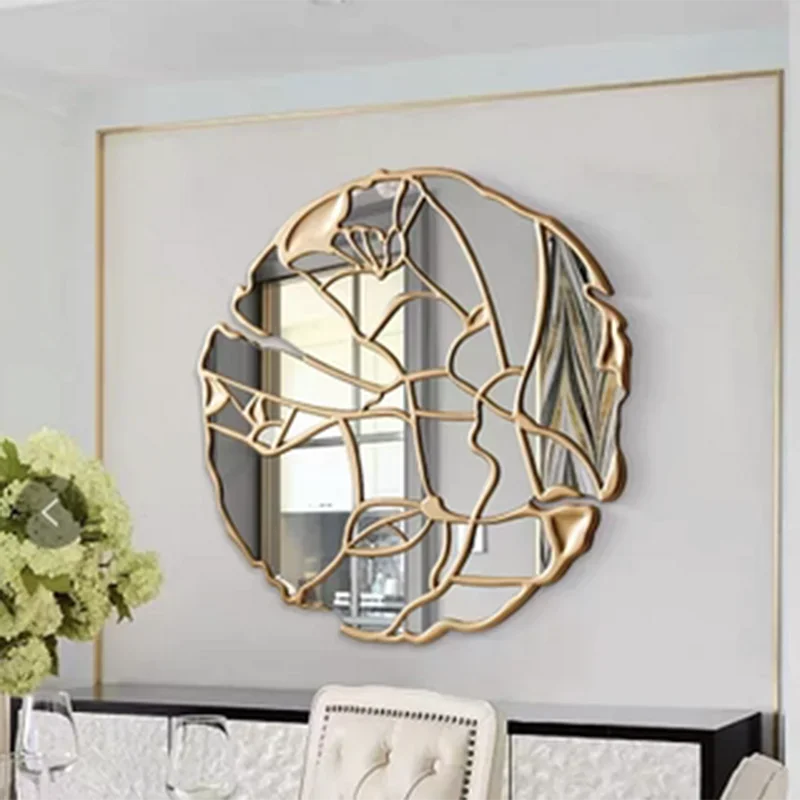 Golden Irregular Decorative Mirror Aesthetic Luxury Large Wall Adhesive Mirrors Living Room Espelho Redondo Decoration