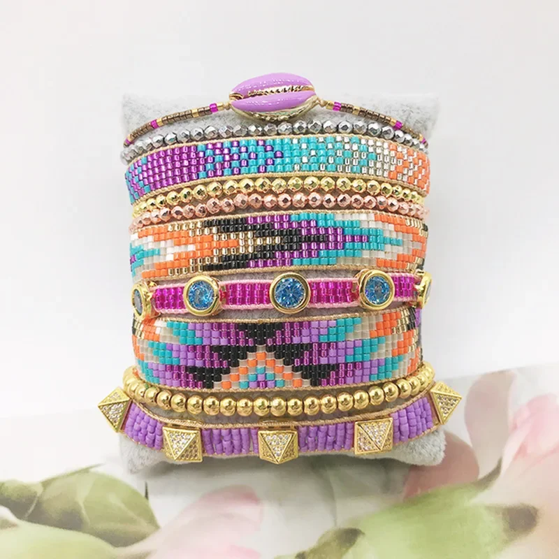 Beaded bracelet Geometry Arrow Pattern Gradient Bohemia Shell  Adjustable Hand weaving Fashion Rice Bead Bracelet set