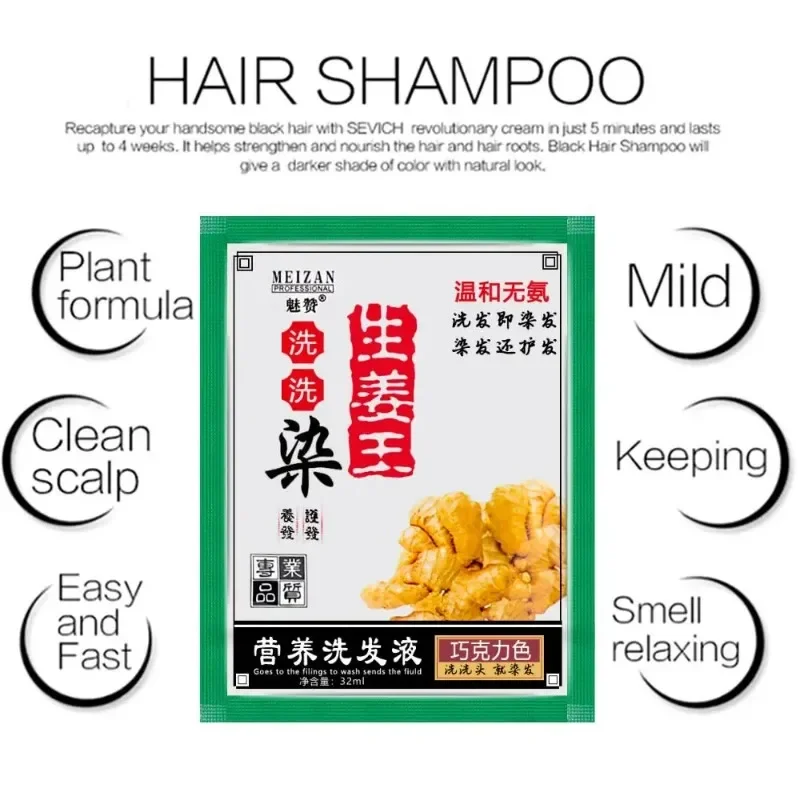 1Pcs Hair Shampoo Instant Hair Dye 5 Minutues White Hair into Black Mild Formula Ginger Extracts Multicolor 머리 Styling Tools