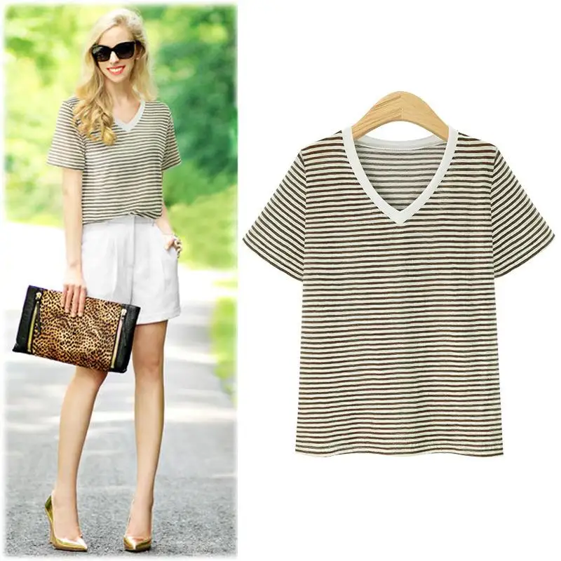 Camiseta de verano ort Sve para mujer, talla grande, peso Base, mezcla de algodón informal, ajuste cómodo, Sudadera con capucha estampada a rayas