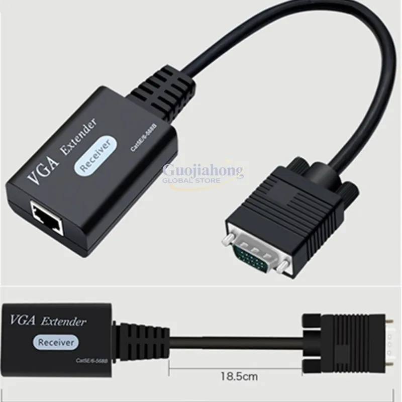 

Удлинитель VGA на 60 метров, пара видеорегистраторов, один сетевой кабель RJ45-VGA, штекер с кабелем.
