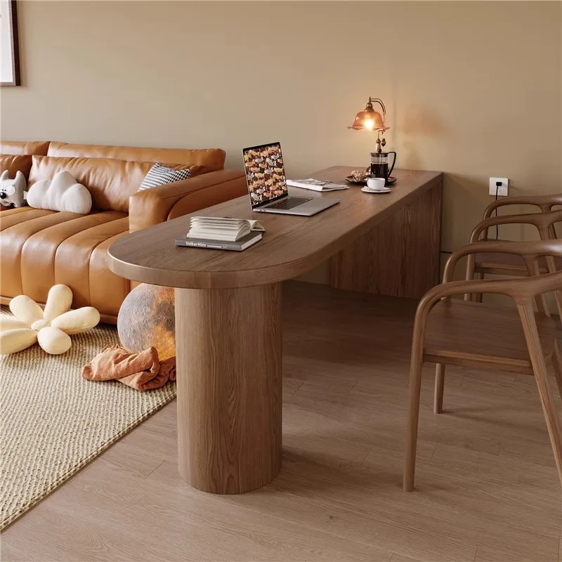 All solid wood living room dining table, desk, long workbench, home student children's reading and study table, double computer