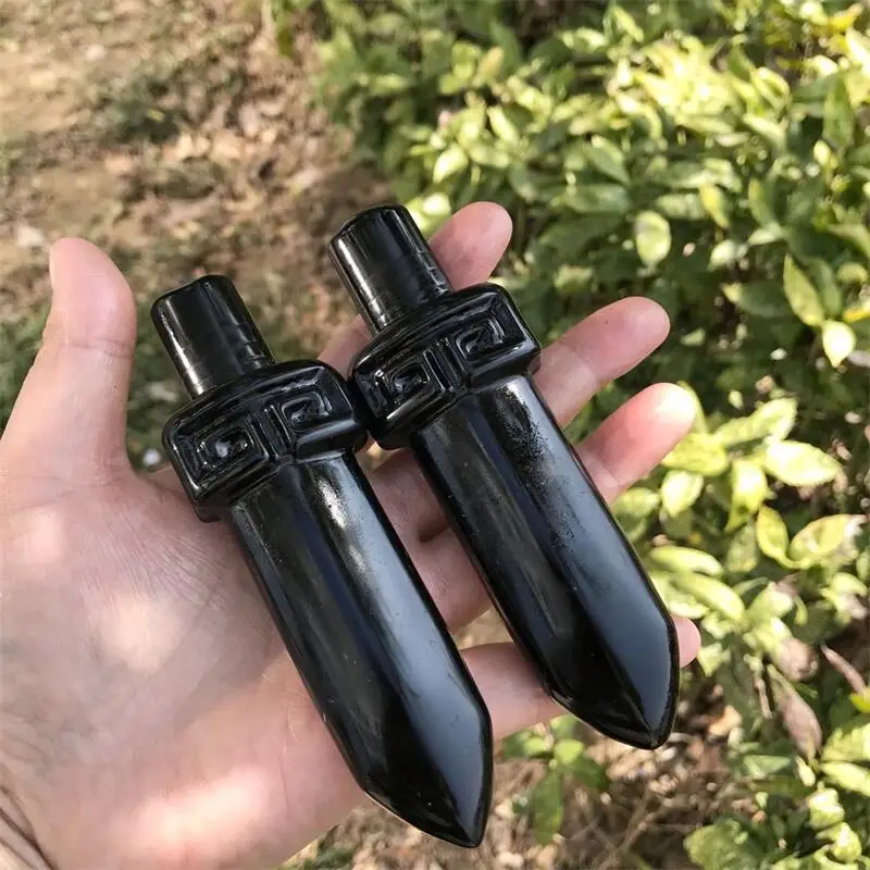 Natural Black Obsidian Knife Hand Carved Quartz Crystal Dagger Healing Crystal Stone Crafts Home Decoration Gift 1PCS