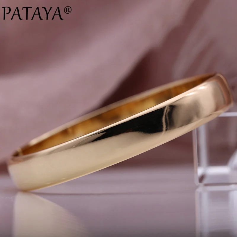 PATAYA New Round Glossy Simple Modern Bangles 585 Rose Gold Color Women Bangle Vintage Classic Wedding Unique Fashion Jewelry