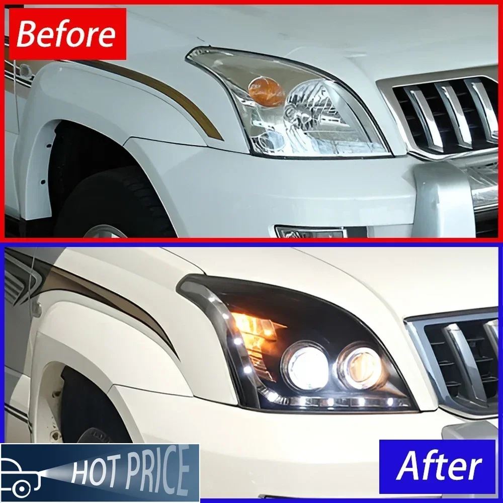 For Toyota Prado 2004-2009 LED Car Front lamps Upgrade New Dual Beam Lens Blink Signal Light Accessories Auto Headlight Assembly