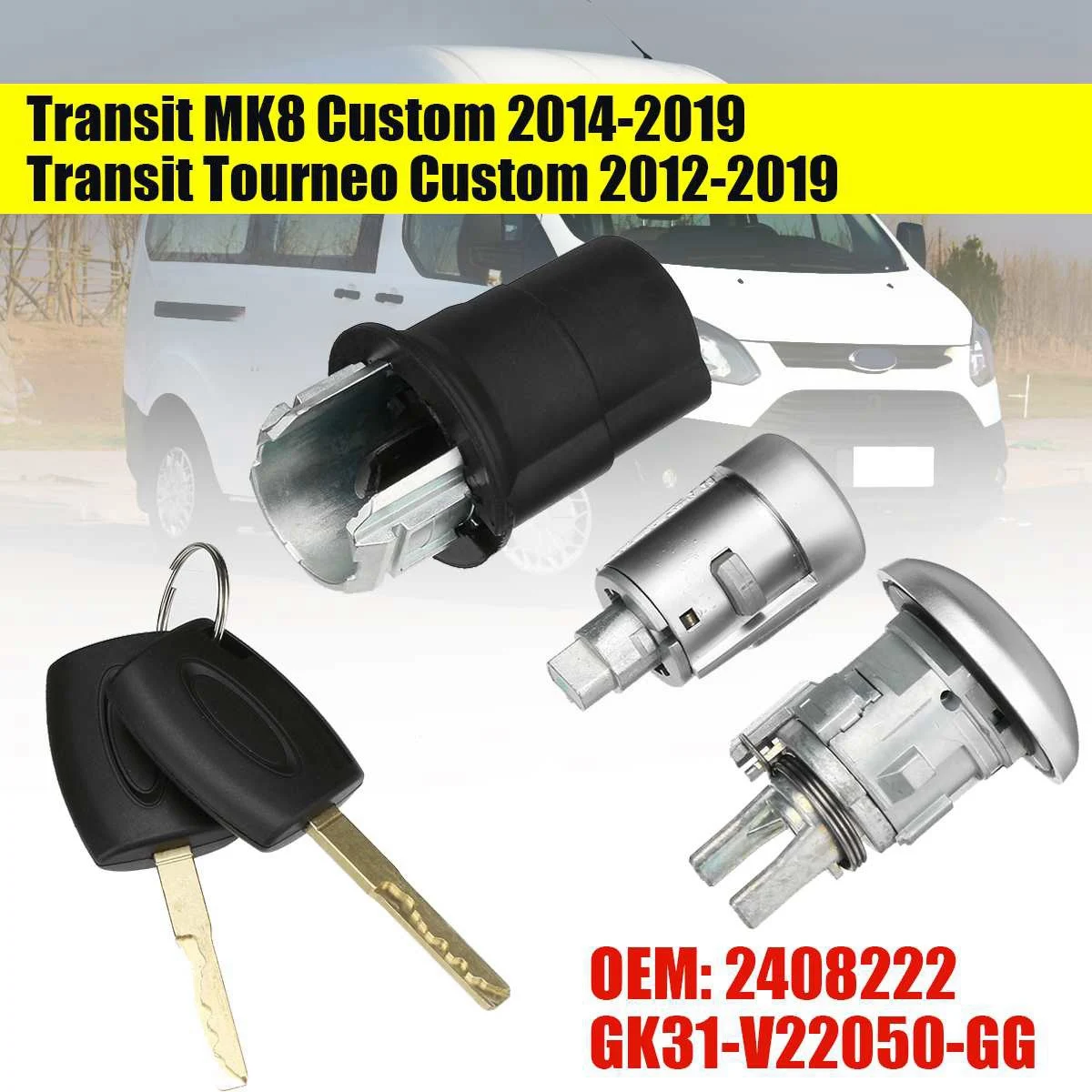 3Pcs Lgnition Switch Barrel Lock Set with 2 Keys 2408222 for Ford Transit MK8 Tourneo Custom 201-2019