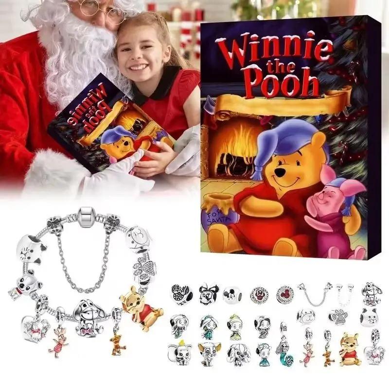 Kit de bracelets de calendrier de l'avent de Noël Mickey - Compte à rebours de Noël de 24 jours pour la fabrication de bijoux à bricoler soi-même pour les filles Cadeau de Noël parfait pour fille