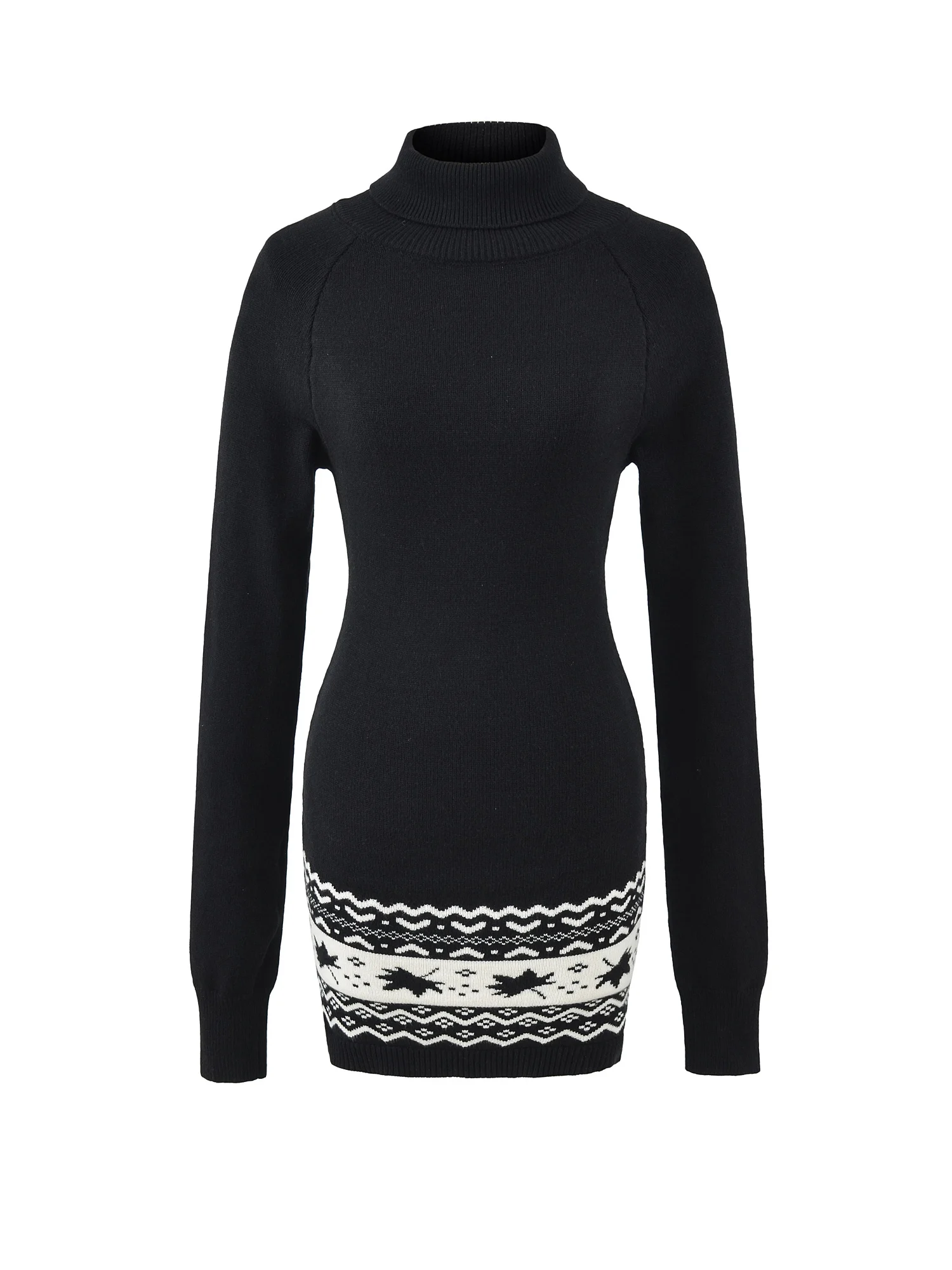 American Sle Retro High Ne Gestrickter Dr Damen Long Sve Schlankheitsstickerei Dr Wintersaison Faion Damenrock