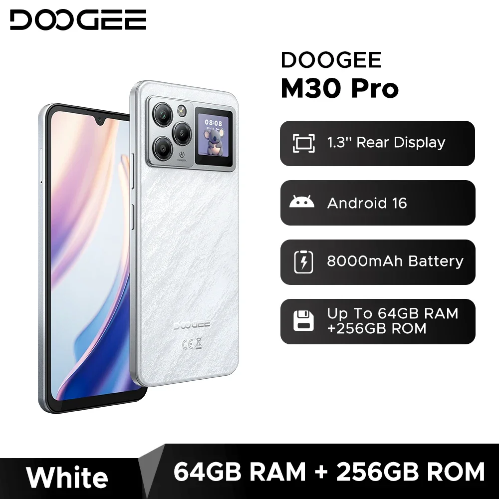 Global Version DOOGEE M30 Pro Android 16 Smartphone 1.3'' Rear