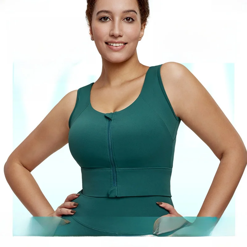 

Women's plus Size Sports Underwear Front Zipper High Strength Shockproof Push-Up Yoga Vest for Chubby Girls Fitness Wear