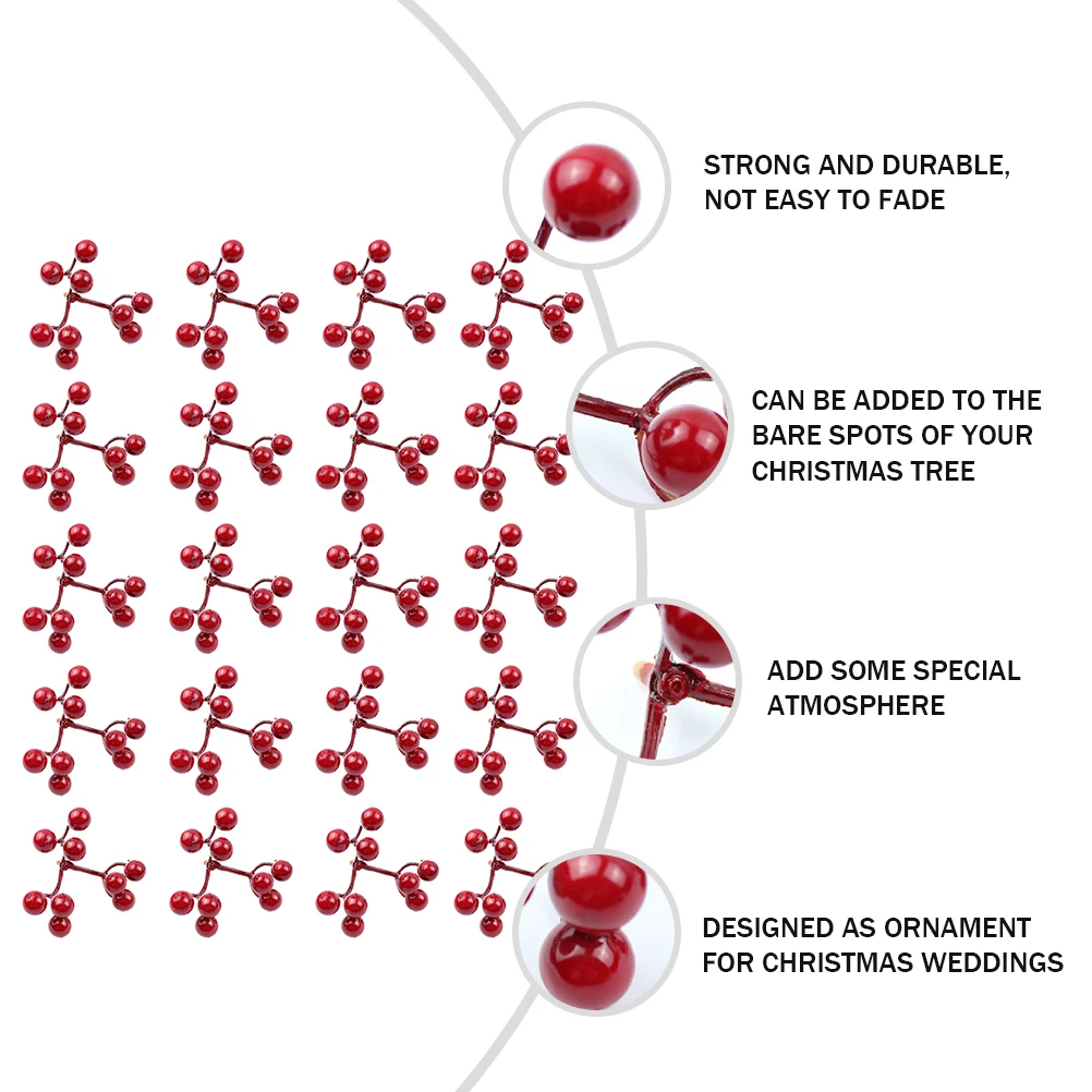

20pcs Red Berry Decor Berry Decorations for ChristmasFlowers Simulation Berries Wedding Party Holidays