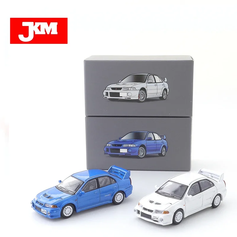 JKM 1/64 Mitsubishi Lancer EVO 6 Shock Absorption Toy Car Alloy Motor Vehicle Diecast Metal Model Kids Xmas Gift Toys for Boys