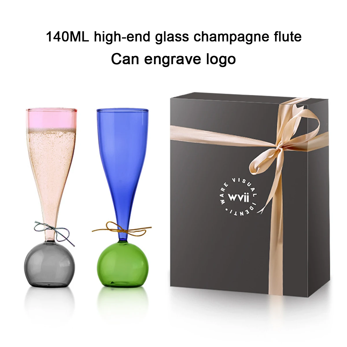 (Puede Grabarse Logotipo) Copa de Champán de Cristal de 140 ml, Colorida, para Bodas, Copa de Vino Espumoso Rosa para el Hogar, Copa de Vino Tinto