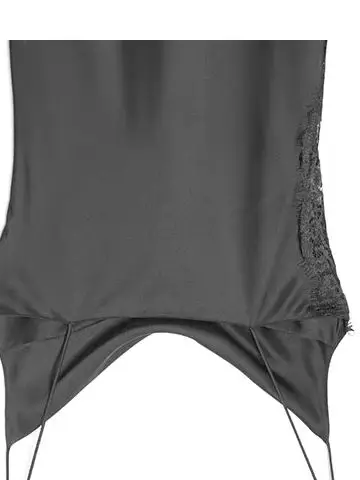 HH mujer verano moda seda satén textura multicapa encaje decoración Sexy Sling vestido femenino cómodo elegante vestido Midi