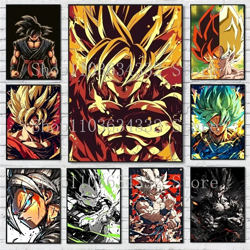 Póster de Dragon Ball de Super Saiyan de Anime famoso, Mural artístico de Goku Vegeta, decoración del hogar de alta calidad, lienzo impreso, pintura, regalo para niños