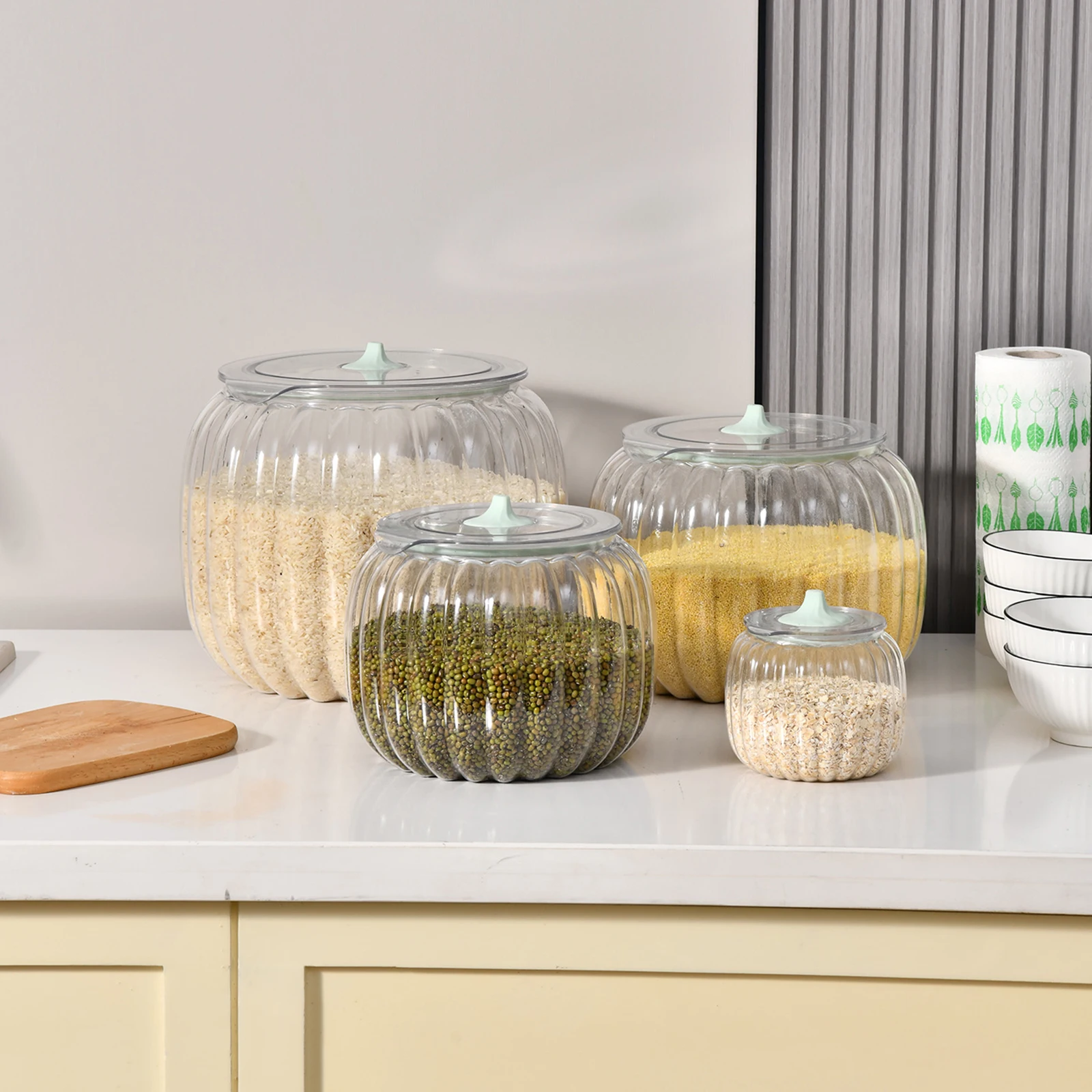 2026 جرة تخزين بلاستيكية شفافة على شكل يقطين الهالوين مع غطاء لصناديق تخزين المطبخ من حبوب دقيق الأرز #6