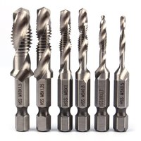 6PCS Screw Tap Drill Bits Hss Taps Countersink Deburr Set Metric Combination Bit High Speed Steel 1/4 IN Quick Change Hex M3-M10