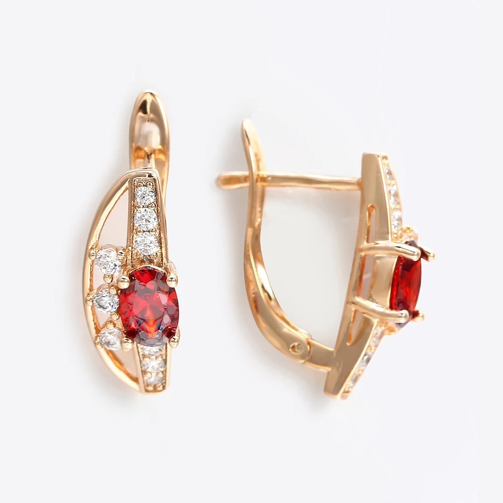 Luxurious Semi-Circular Red Colored Diamond Earrings Elegant Drooping Earrings For Women Sophisticated And Fashionable Jewelry