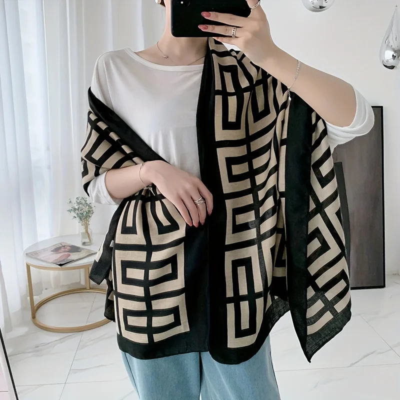 Geometric Scarf Elegant Thin Breathable Shawl Casual Sunscreen Beach Cover Up