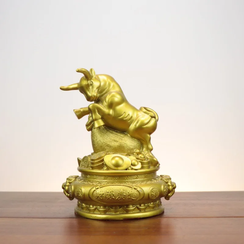 Brass ingot, money bag, treasure bowl, zodiac figurine, copper cow ornament