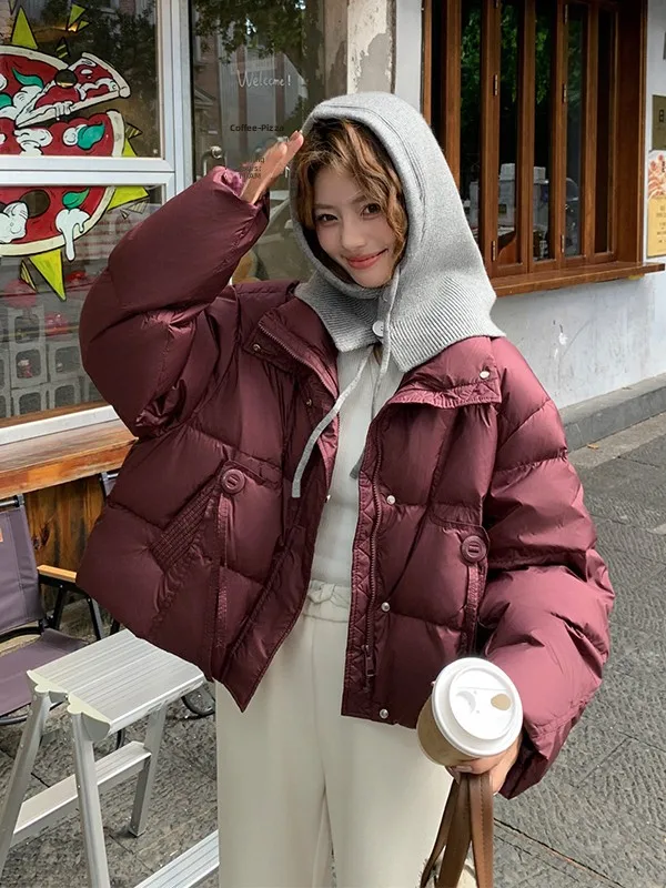 

Detachable Knitted Hooded down Jaet Women's ort Winter Faionable Sli Warm Design Coat Casual Straight Cut 50% down