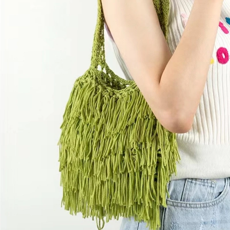 Luxury Design Woven Women Shoulder Bag Large Capacity Knitted Handbags For Ladies Girls Summer Tassel Casual Travel Shopper Tote