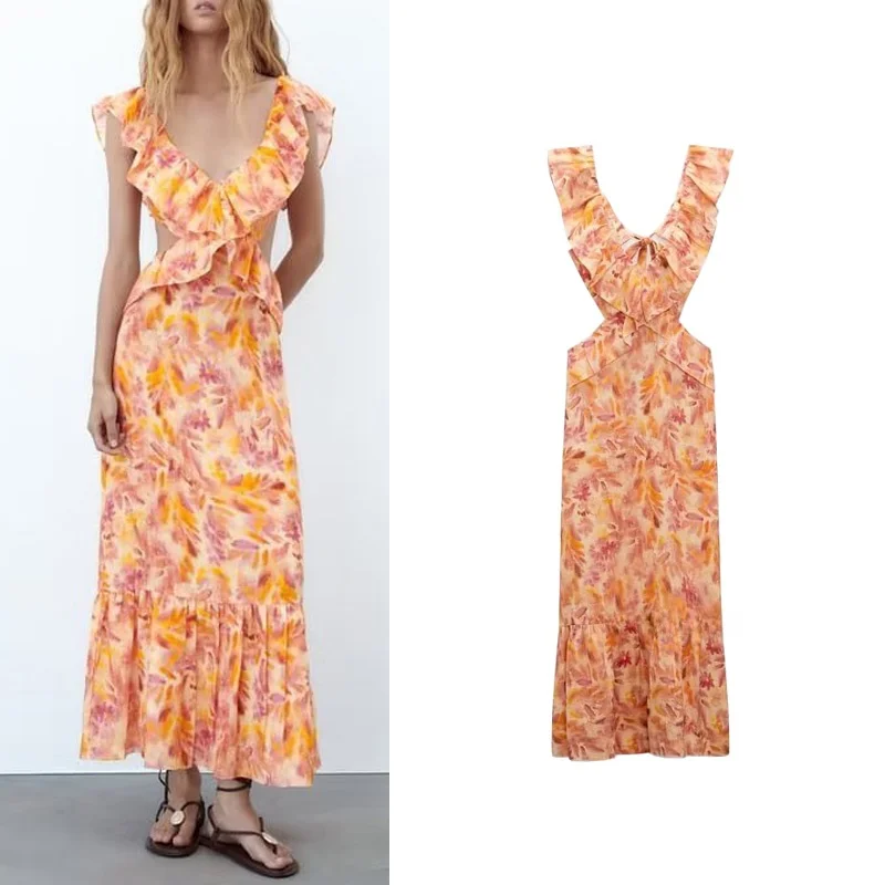 Printemps nouvelle robe de soirée Bal Design couches imprimé décoratif Midi Dr trajet Sle taille haute a-ligne jupe longue jupe