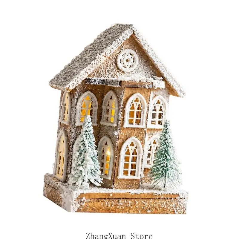Beleuchtetes Miniatur-Schneehaus-Ornament mit weichem Licht zur Regalpräsentation, 3 x – Detail 4