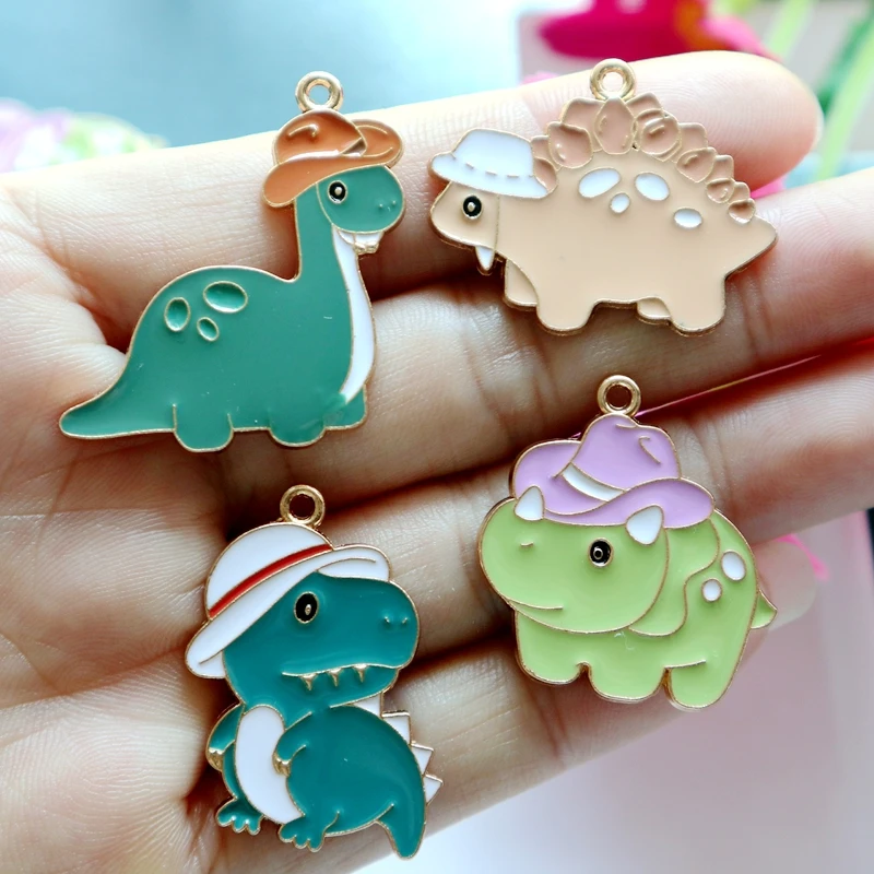 8pcs Cartoon Anime Dinosaur Cute Metal Pendant Colorful Kawaii Alloy Charms DIY Necklace Bracelet Earings Keychain Accessories