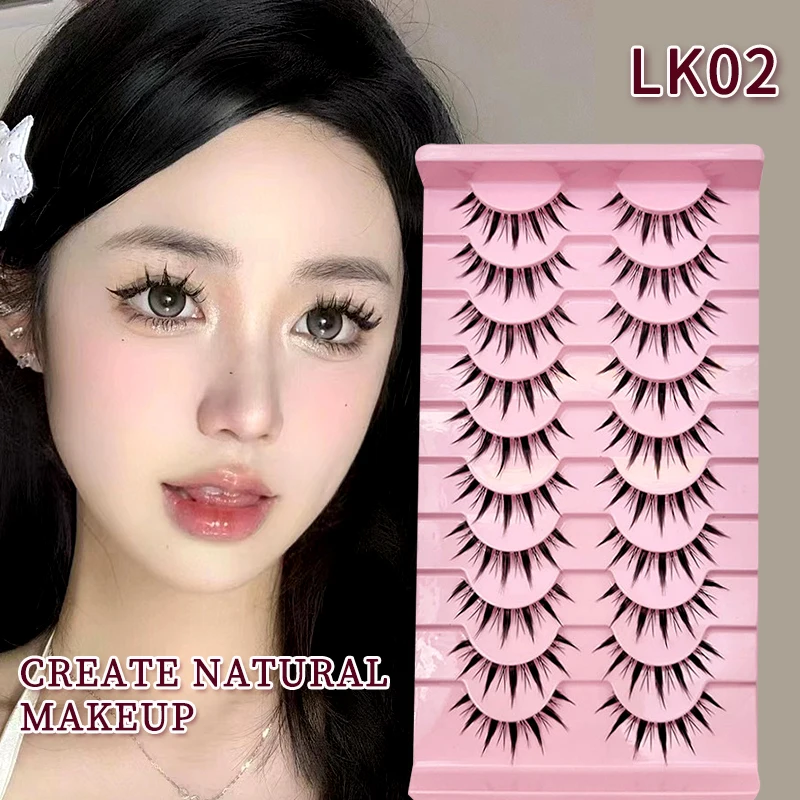 DINGSEN 10 Paar koreanische, dünne, natürliche Wimpern, Manga-Vollstreifen-Wimpern, Make-up für Frauen, Wimpern mit transparentem Band – Detail 5