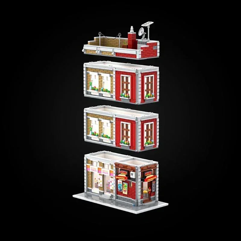 都会のストリートビューMocビルディングブロックホットドッグとドーナツ店モデルテクノロジーモジュラークリスマスおもちゃDIYセット組み立てギフト
