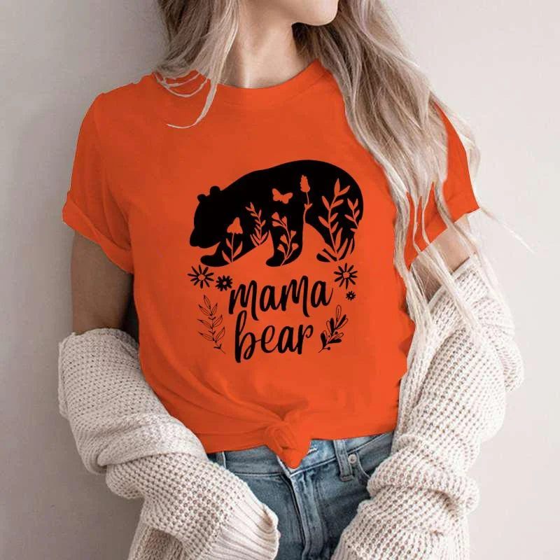 Funny Mama Bear Printed T-shirt Great-grandmother T-shirt Mom Round Neck Short-sleeved Shirt Blouse Women's Summer Short Sleeve