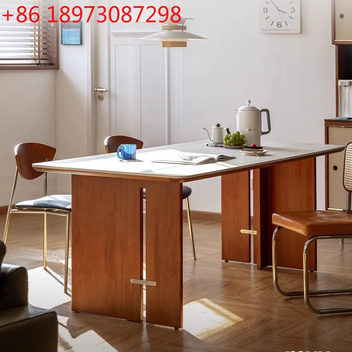 

Nordic cave stone rock slab dining table antique solid wood living room home retro large board table