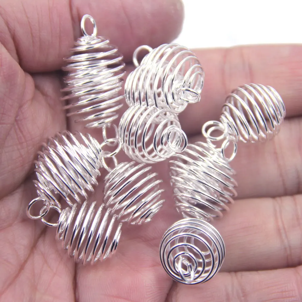 

1000Pcs Silver Plated Round Alloy Spiral Wire Spring Beads Cages Pendants 14x15mm