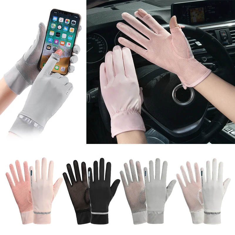 

Sunscreen Ice Silk Gloves Summer UV Protection Breathable Mesh Glove Car Motorcycle Bike Driving Sports Thin Glove for Women