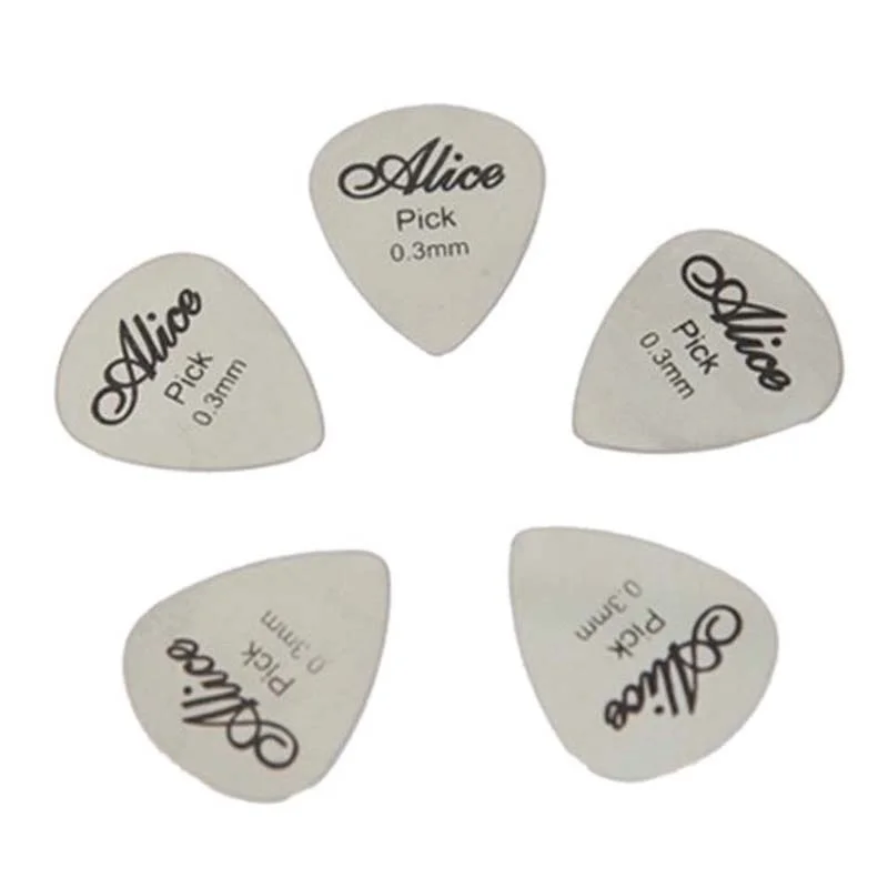 10 Pcs Metal Guitar Pick 0.3mm Thin Durable Silver Color Professional Bass Ukelele Guitar Picks