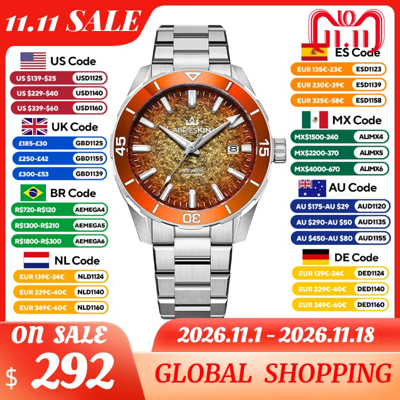 AddiesKin K005 Men's Automatic Mechanical Watch Miyota 9015 316L Stainless Steel Ceramic Bezel Gradient 3D Dial 200M Waterproof