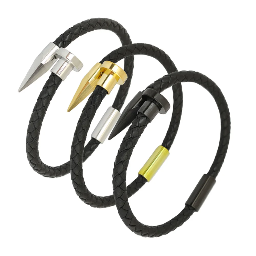 

Stainless Steel Nails Magnet Buckle And Woven Cowhide Bracelet Are Suitable For Men Women's Jewelry And Beautiful Gift