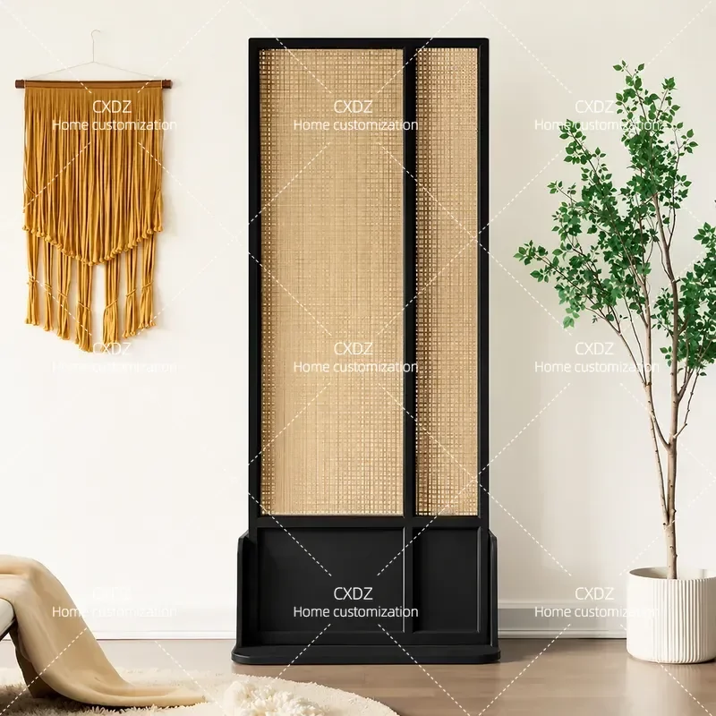 French Solid Wood Removable Screen Partition for Living Room Hotel Office High End Light Luxury Wabi Sabi Style Decorative