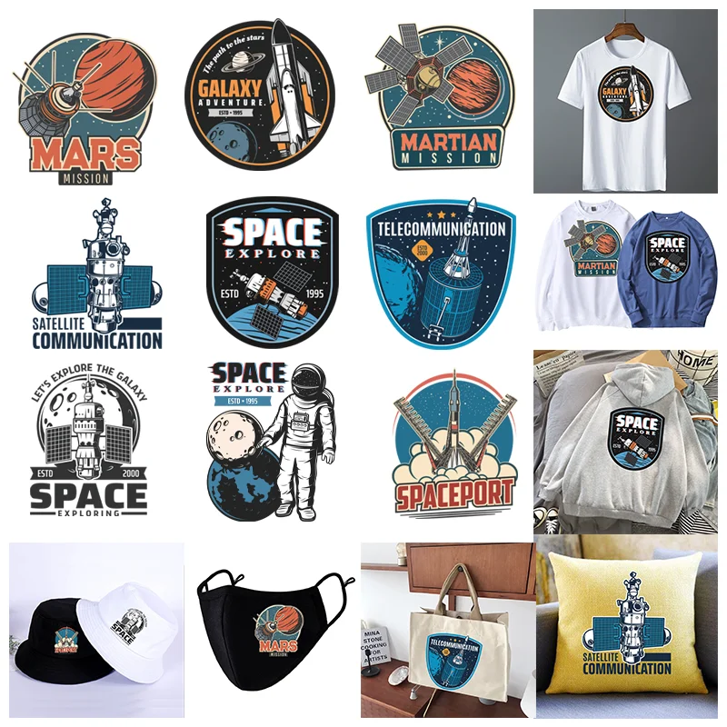 Space explorer Martian Mission print logo,Heat-Adhesive Patches For Clothes,Suitable for Hoodies,T-shirts,pillows,canvas bag,etc