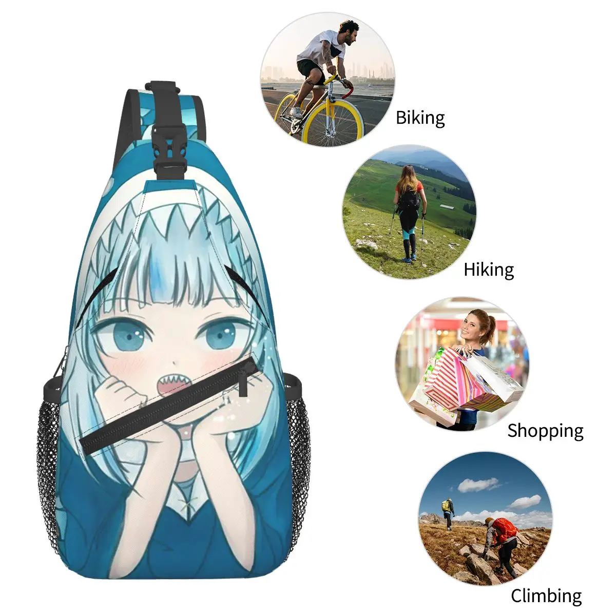 

Hololive Virtual Host Group Gawr Gura Shark Mouth нагрудная сумка мужской рюкзак через плечо на слинге нагрудная сумка походная рюкзак сумка на плечо