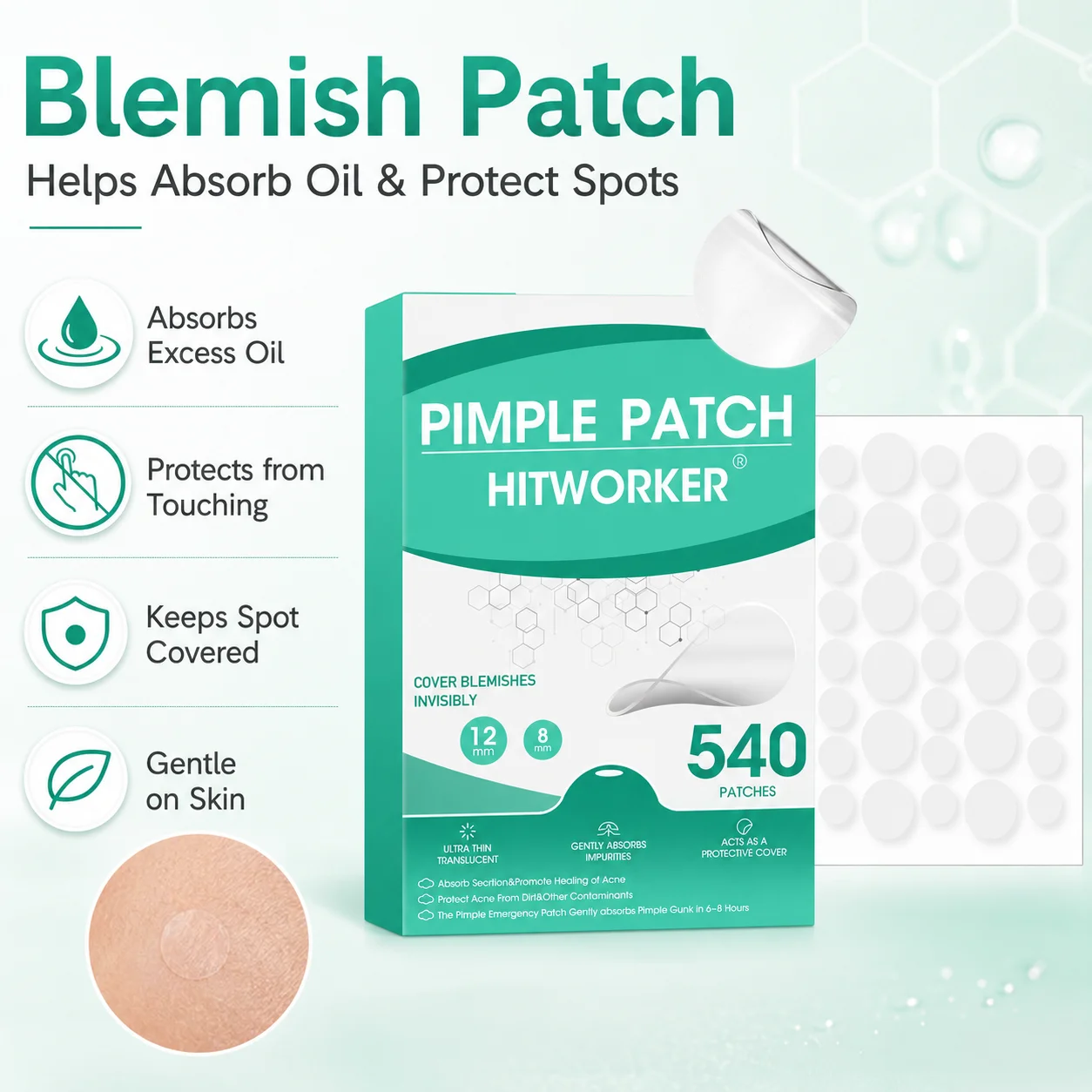 Pimple Patches 540Pcs 8mm 12mm Invisible Blemish Cover Stickers Daily Face Skin Care