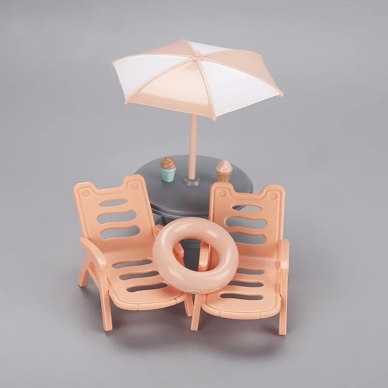 1Set 1:6 Dollhouse Beach Chairs Umbrellas Furniture Scene Mini Miniature Furnishings Models Play House Home Decor Scale