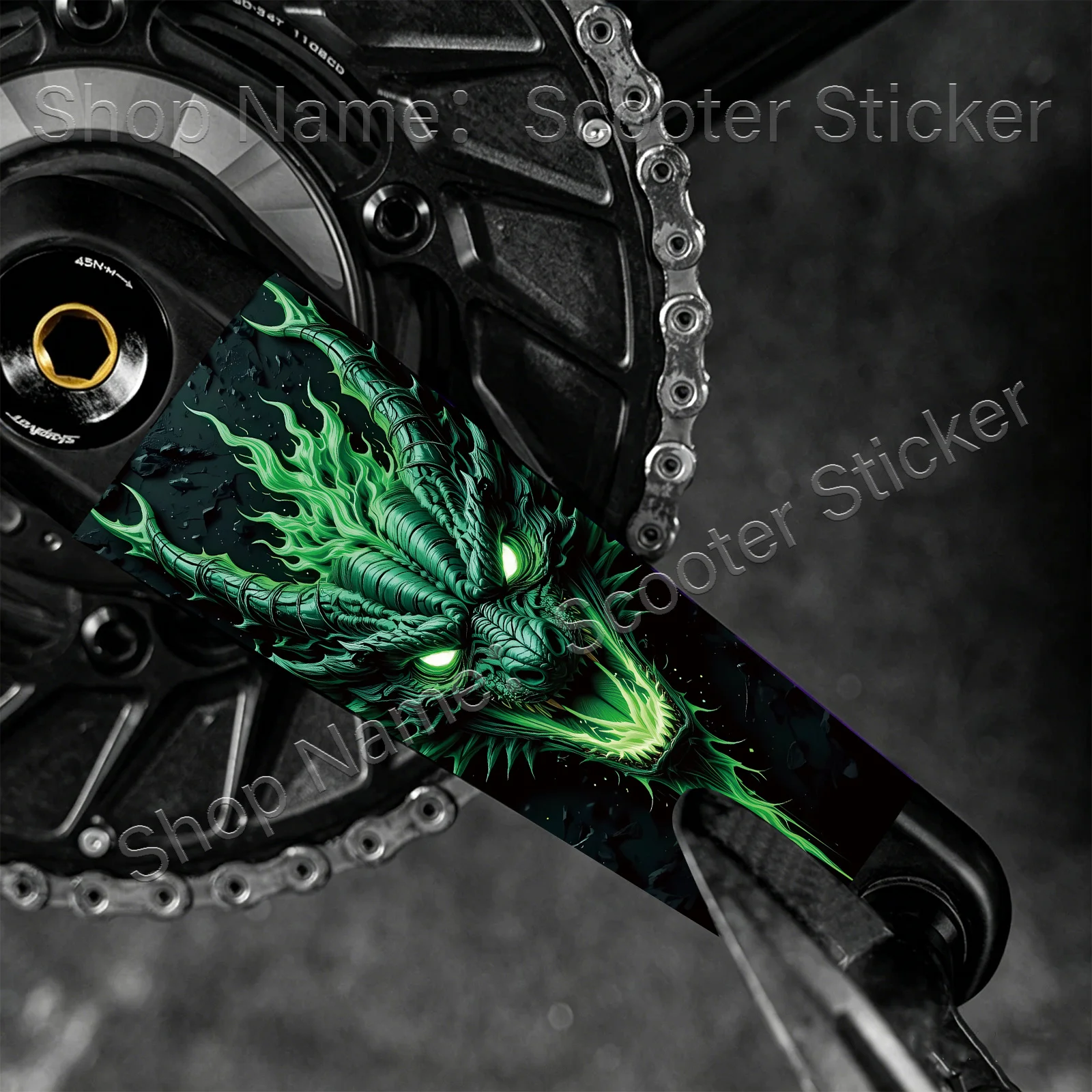 2Pcs Green Dragon Flame Crank Arm Stickers, Waterproof Vinyl Decals For Bicycle Crankset Protection