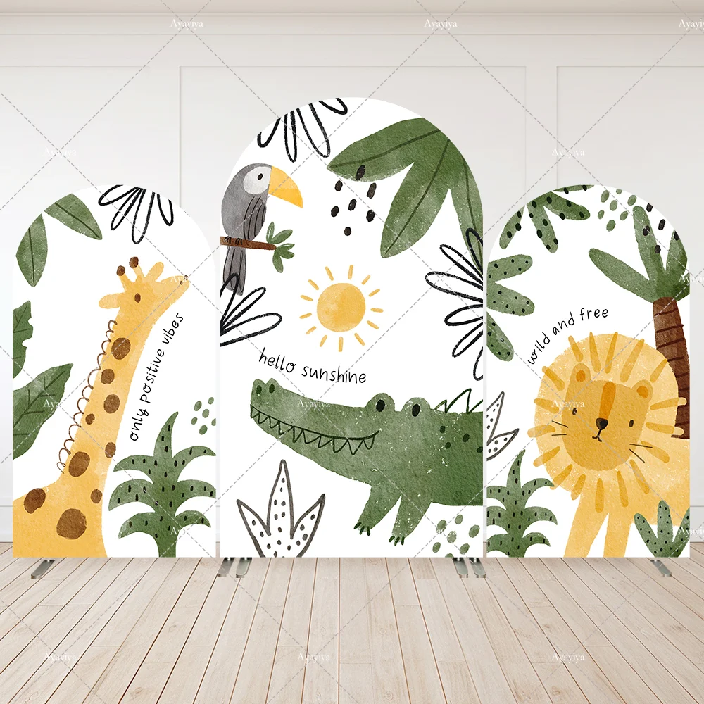 

Childish Jungle Party Arch Backdrop Cover Cute Lion Crocodile Giraffe theme Baby Shower Arche Wall Safari Nursery Decors Banner