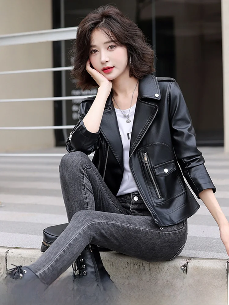 

Bla Genuine Leather Jaet Women's ort Casual Slim Fit Autumn Winter New Sle Zipper Design Commute Sle eepskin Coat