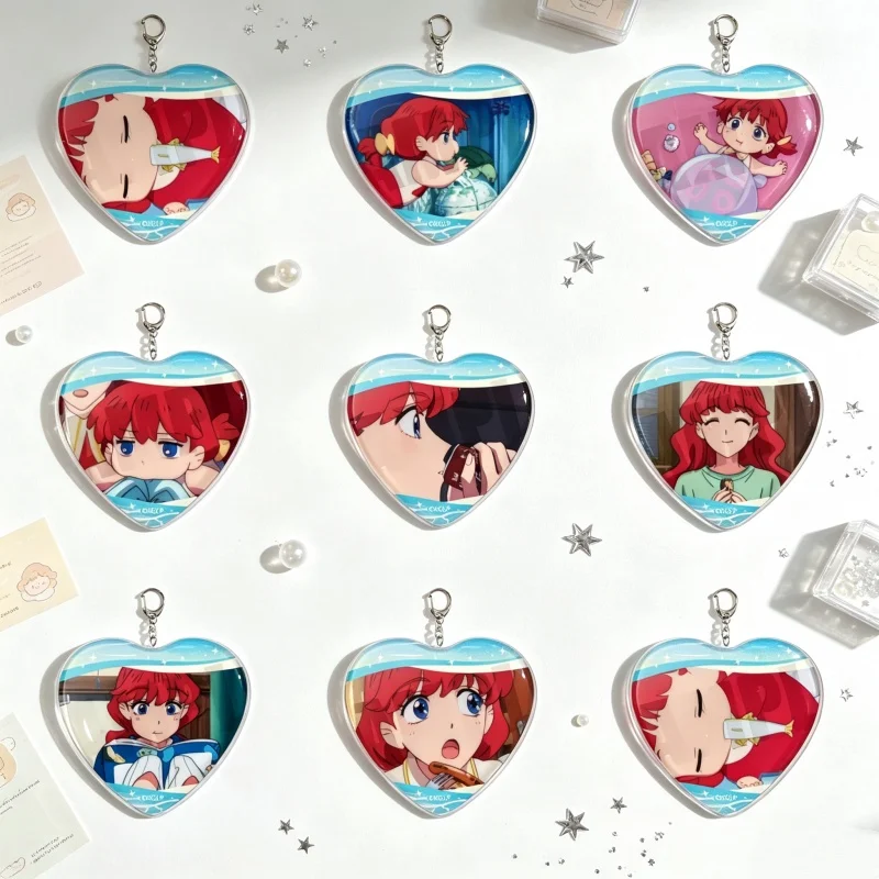 New style Goodbye, Lara Anime Heart Shape Acrylic Pendant Keychain 6CM Lara,Mari Otsu,Luca Animation Peripheral Gifts Souvenir
