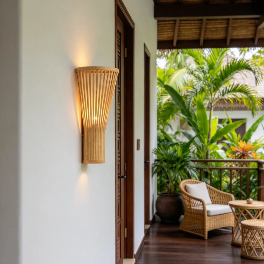 Handwoven 15.7’’ Boho Bamboo Wall Sconces Modern Farmhouse Natural Rattan Wall Lamp Wall Lights Living Room Bedroom Stairway